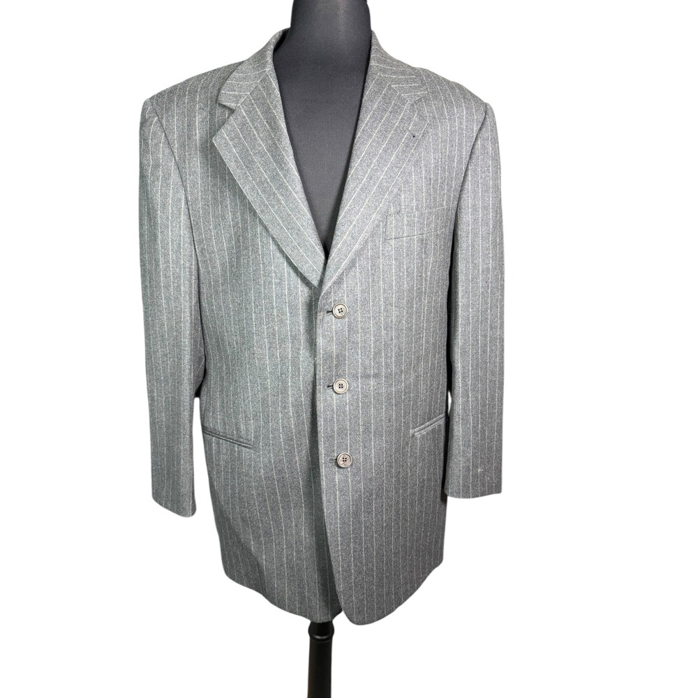 Mens Today's Man Gray Pinstripe Wool Blazer Sandro 44R‎ Made in Italy Sport Coat